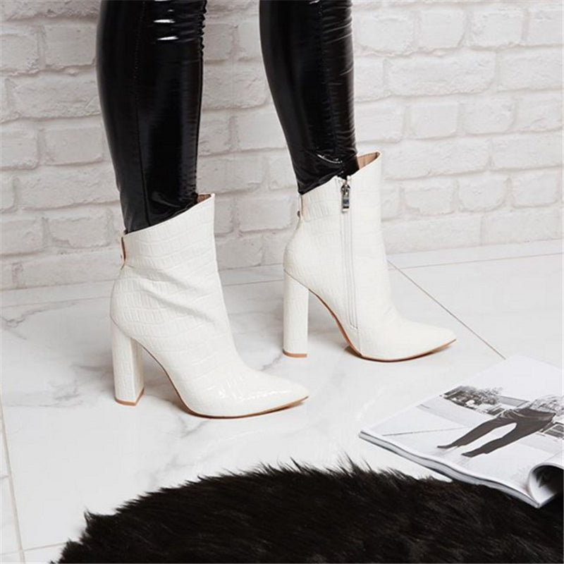 Women Shoes High Heels Leather White Ankle Boots - FLIPSTYLEZLLC