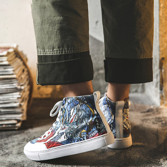 New Street Men's graffiti Wolf casual shoes