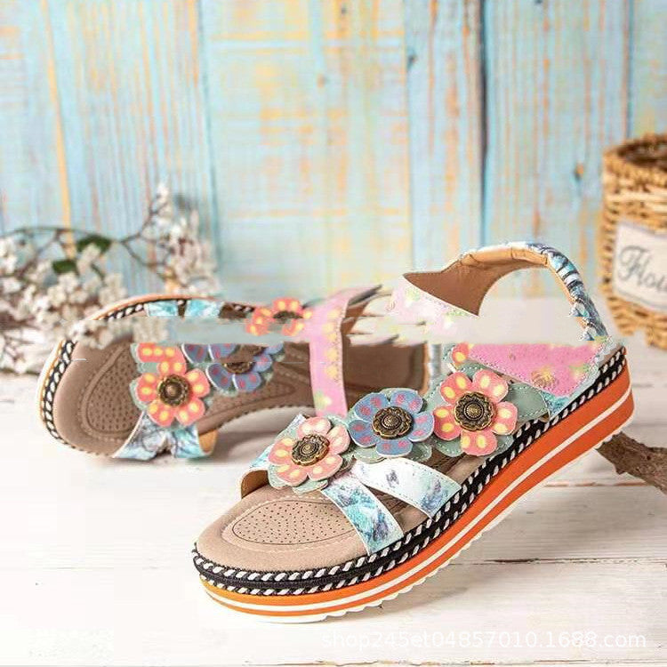 Women's Plus Size Ethnic Flower Platform Sandals