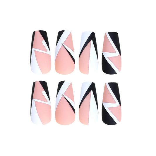 Wear Nail Finished Product Nail Stickers Black And White Simple Nail Geometry Nail Patch