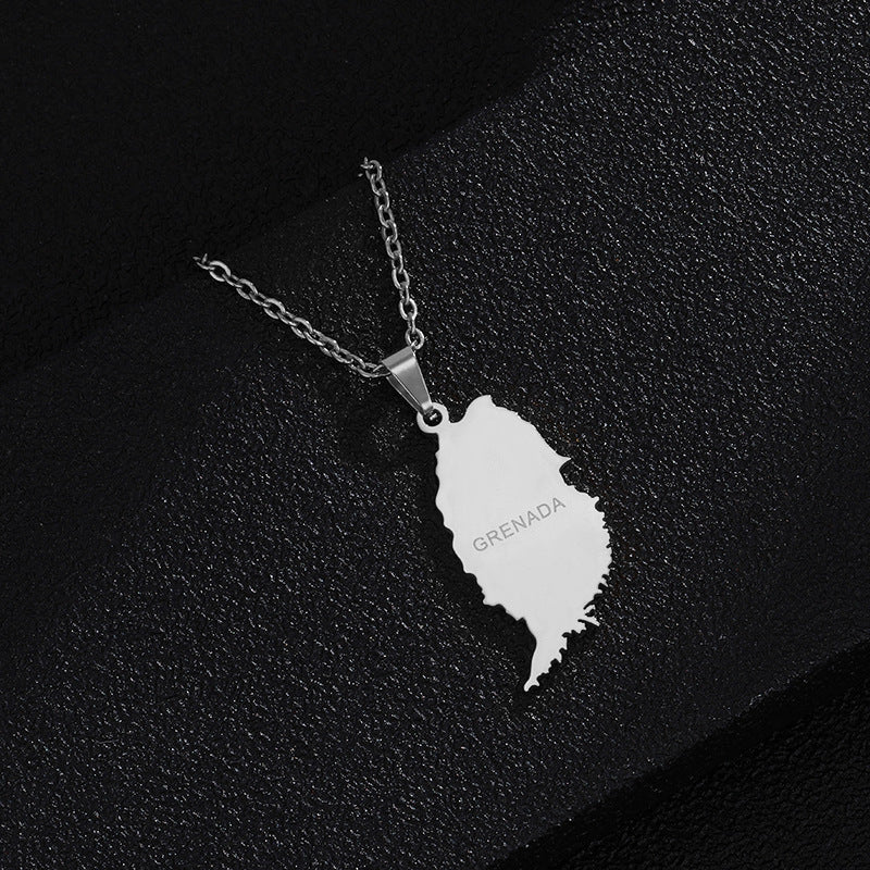 Stylish And Personalized Titanium Steel Smooth Golden Grenada Map