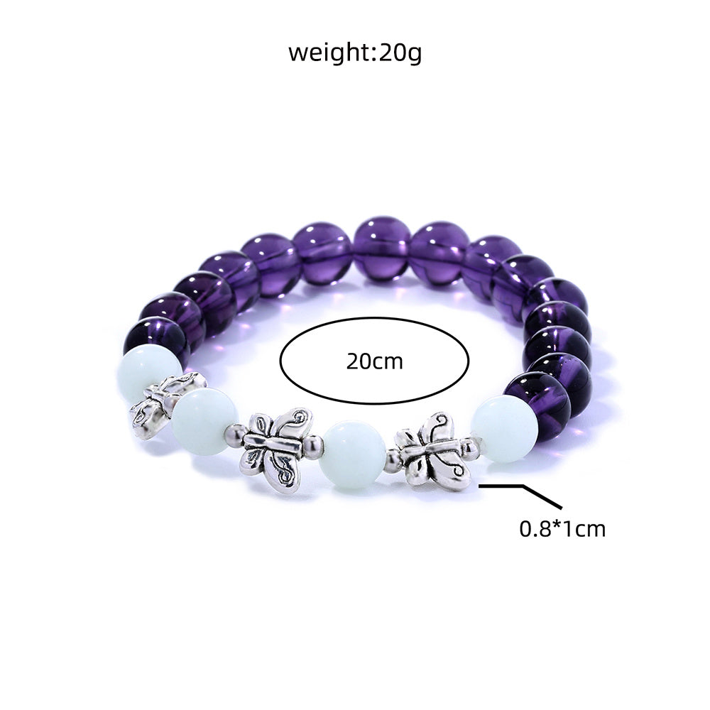 Purple Glass Beads Retro Butterfly Sky Blue Luminous Ball Bracelet Bracelet