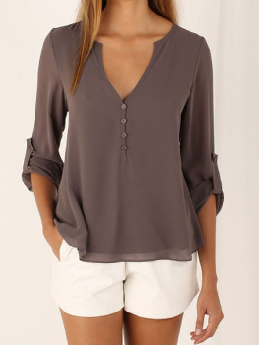 V-neck loose plus size chiffon shirt