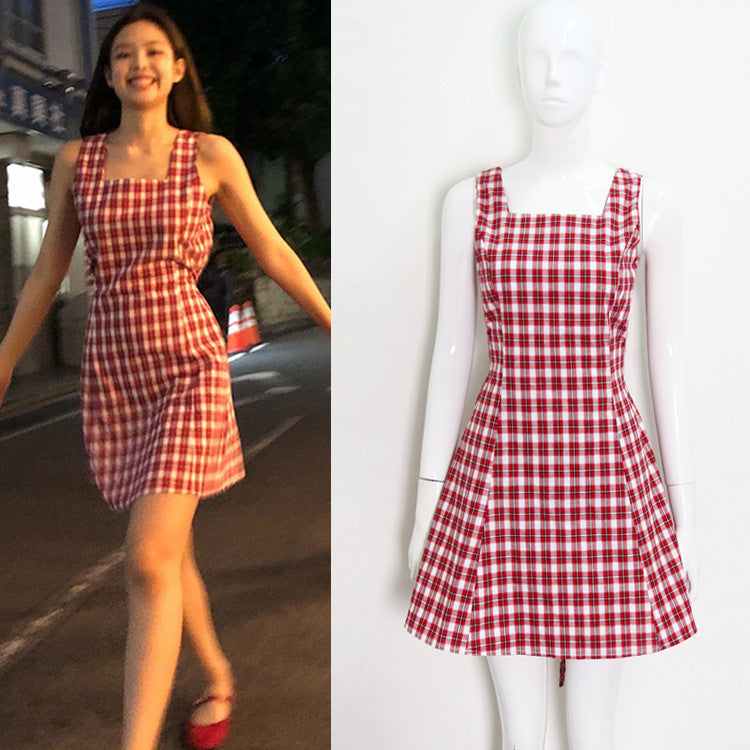 Jennie''s Sleeveless Retro Red Checked Dress