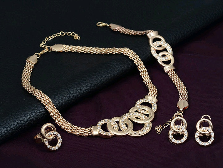 Necklace Earrings Bracelet Ring Jewelry Set European and American Plated 18K Jewelry Four-piece Set