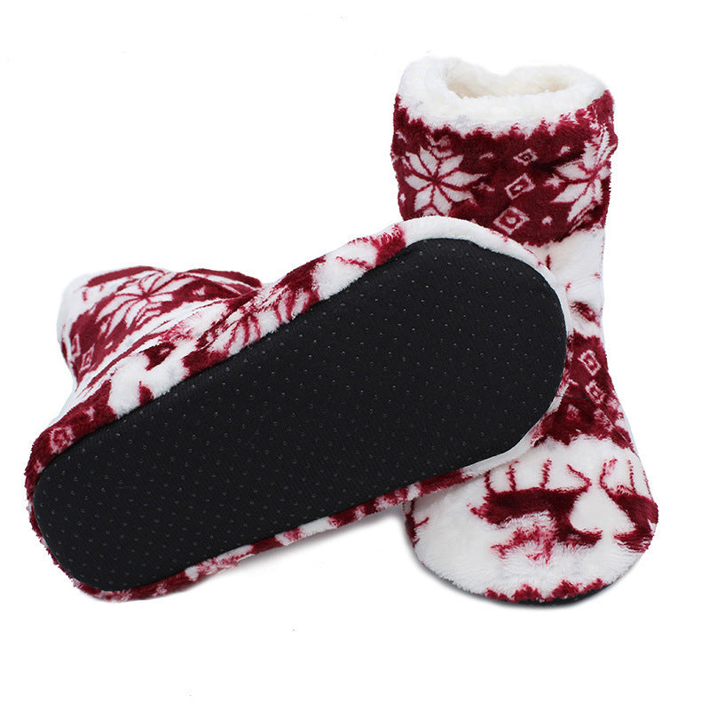 Coral velvet print indoor boots