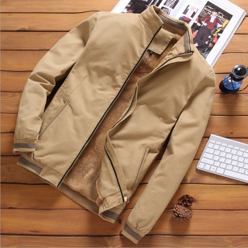 Men's casual plus size plus velvet padded stand collar jacket