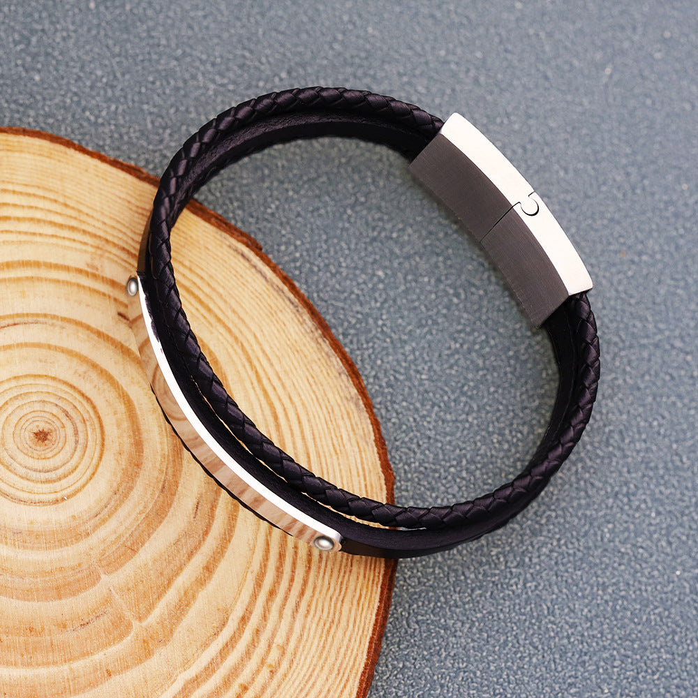Men's leather braided bracelet
