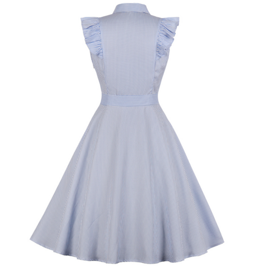 Plus size women's striped ruffled slim retro dress