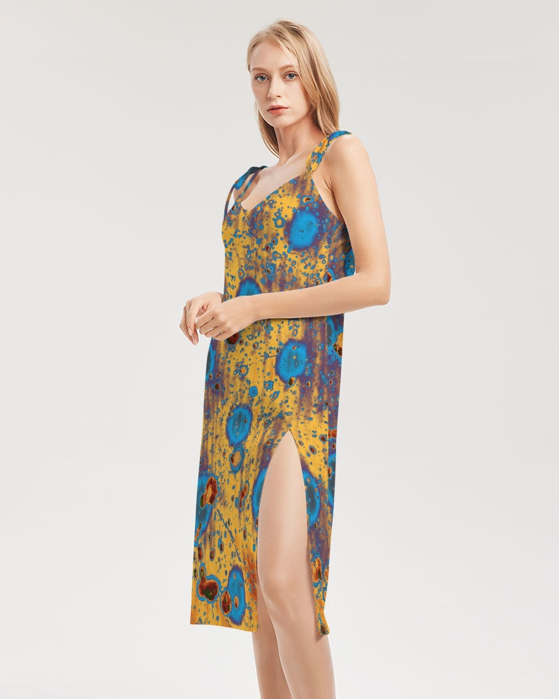 PEACOCK DESIGN BY FLIPSTYLEZ Women's All-Over Print Tie Strap Split Dress