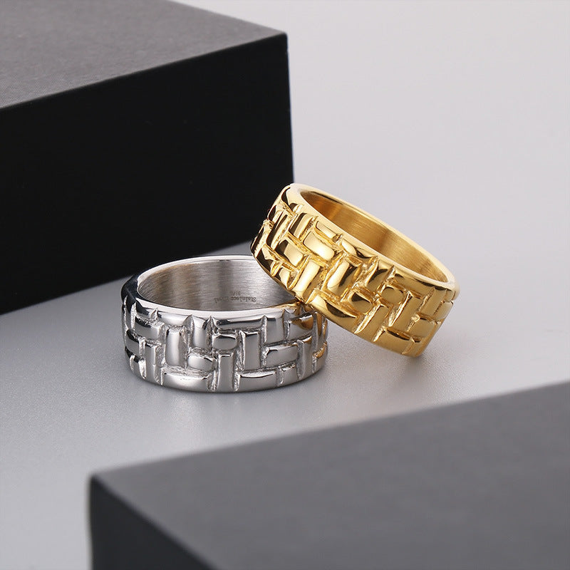 Round Stainless Steel Men's Back-shaped Glossy Ring