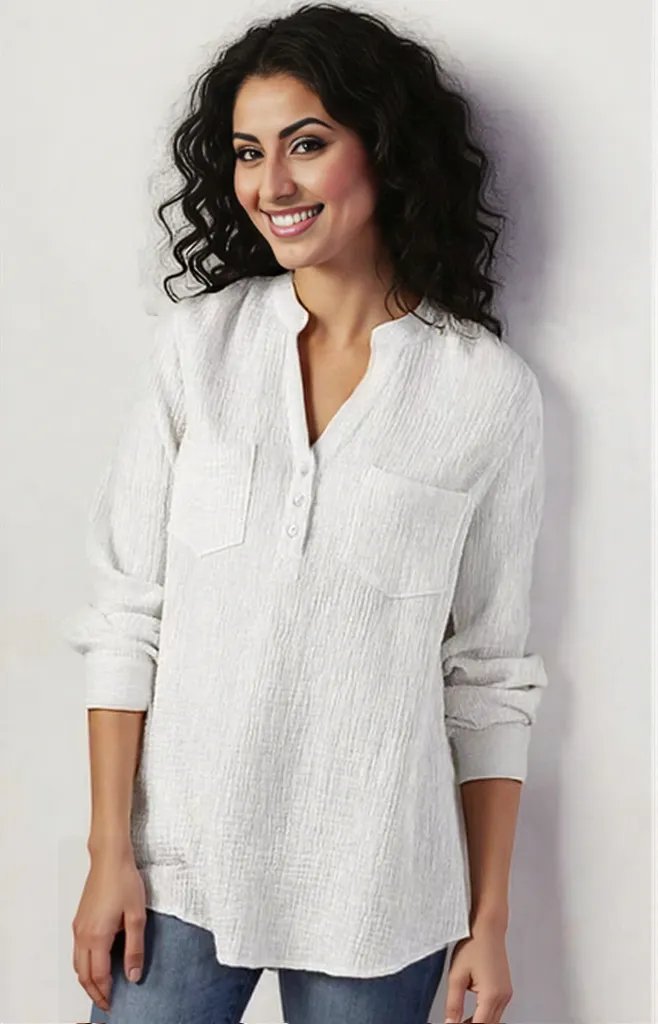 Sexy new double top Pockets cotton and linen loose plus size top for Women