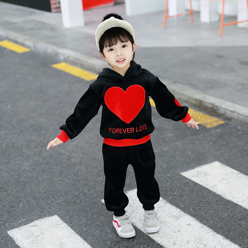 Girls' casual suit children's letter gold velvet two-piece suit