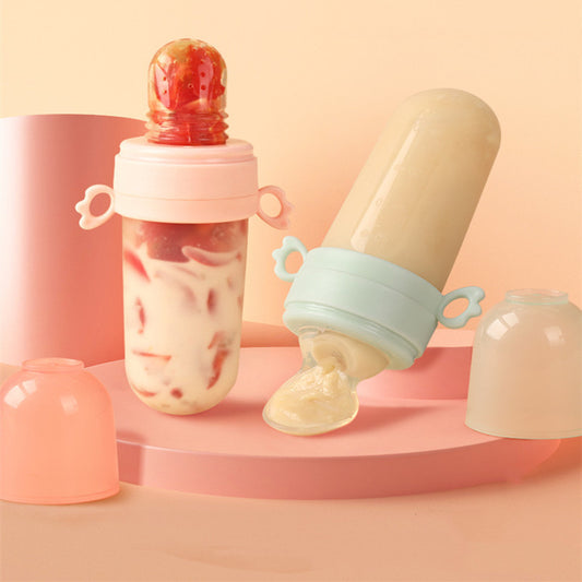 Baby Rice Cereal Bottle Silicone Squeeze Feeding Rice Cereal Spoon With Net Pocket Rice Cereal Bottle Happy Bite