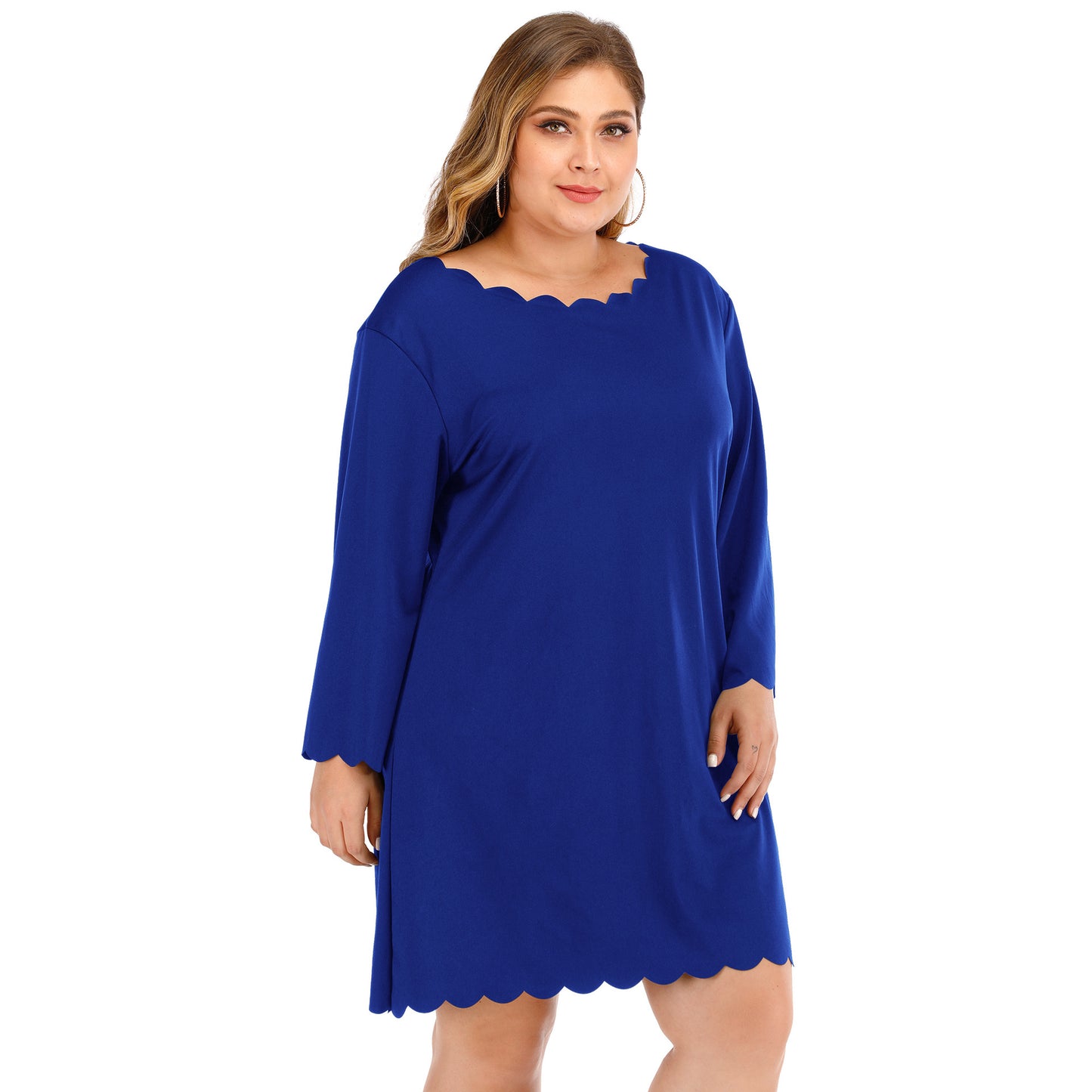Plus size women's round neck wavy skirt