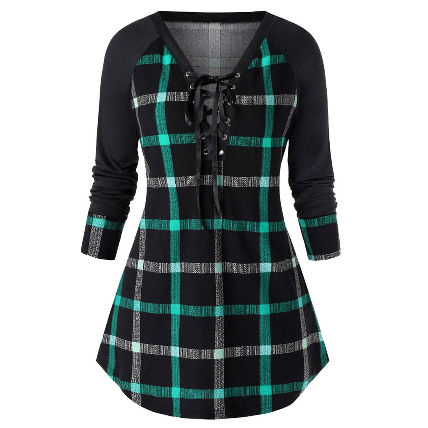 New cute Wine Red Spring And Autumn Printed Plus Size Long Sleeve Plaid Dress for young adult