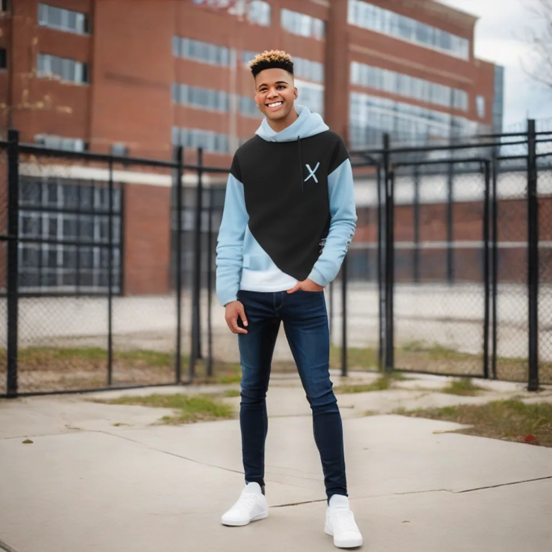 URBAN STYLE ALL SEASON Hooded Stitching Contrast Color Sweater Jacket Male Plus SIZE
