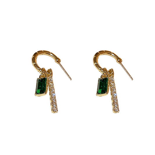 925 Silver Needle Personalized Design Diamond Green Zircon Earrings