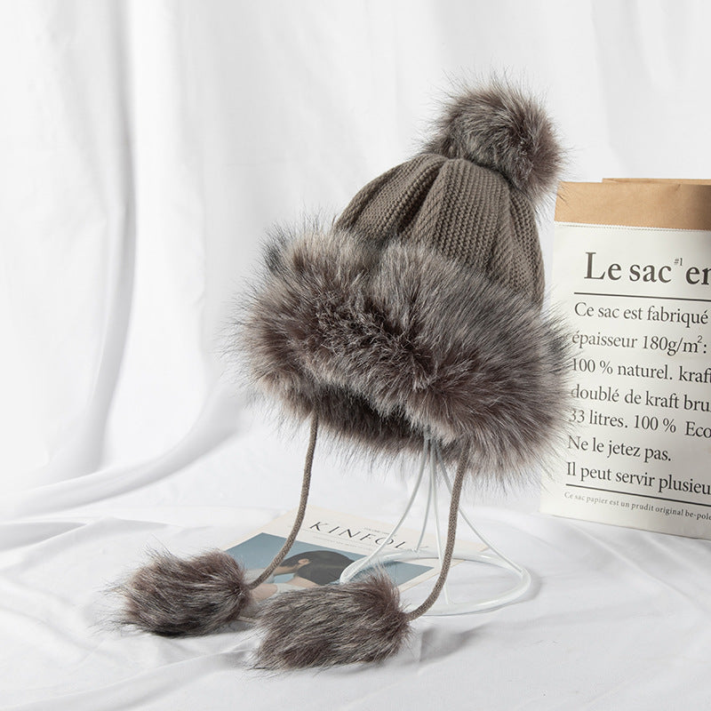 All-match Cute Woolen Knitted Ear Caps Plus Velvet Thick Winter Lei Feng Hat