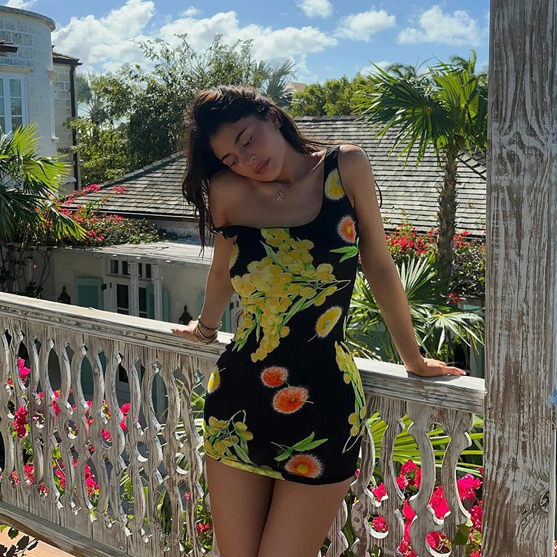 European And American Style Golden Girl Same Style Printing Dress