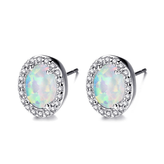 Oval White Opal Edge White Small Diamond Studs