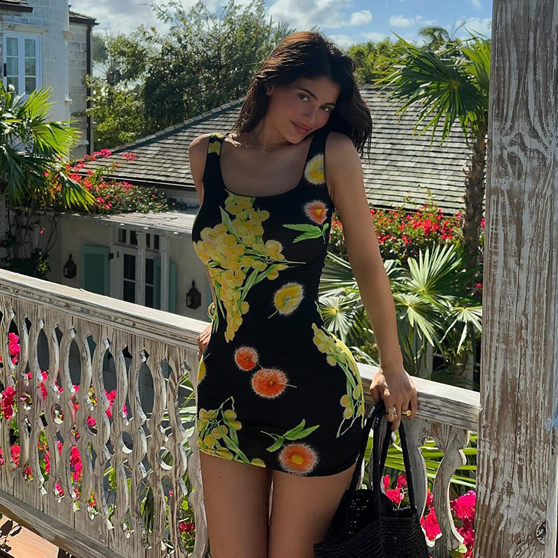 European And American Style Golden Girl Same Style Printing Dress