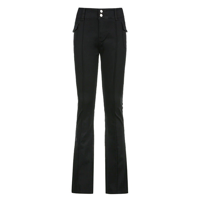 Women's New Sexy Low-waist Side Pockets Retro Slim-fit Micro Trousers Casual Trousers