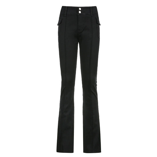 Women's New Sexy Low-waist Side Pockets Retro Slim-fit Micro Trousers Casual Trousers