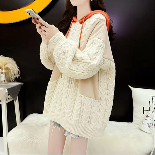 Plus Size Women's Stitching Hooded Sweater New Style