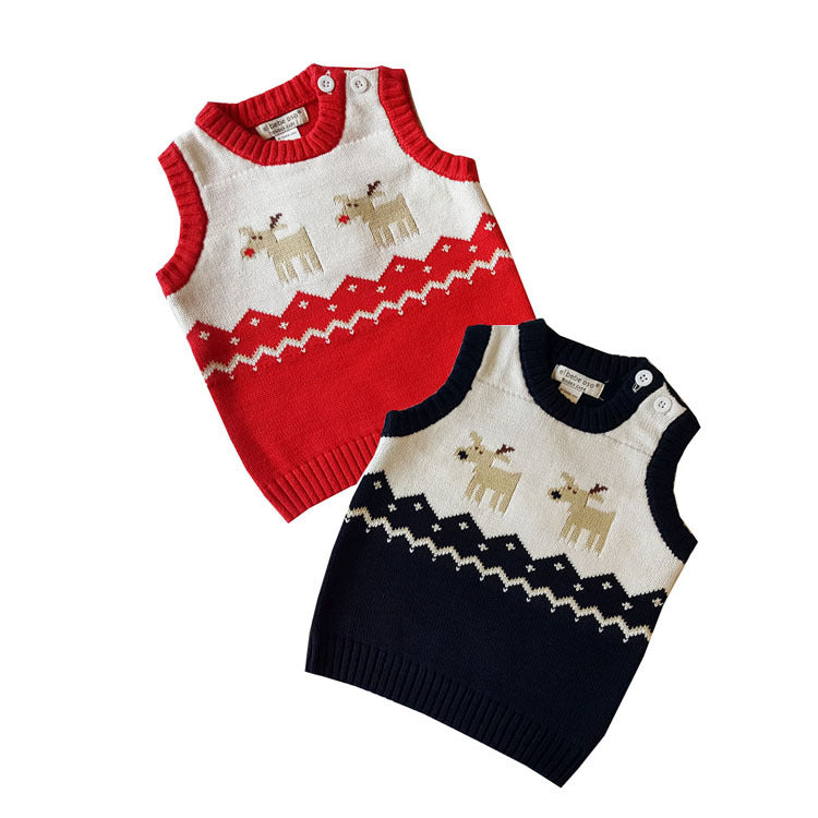 European And American Style Cotton Sweater Christmas Deer Children's Vest