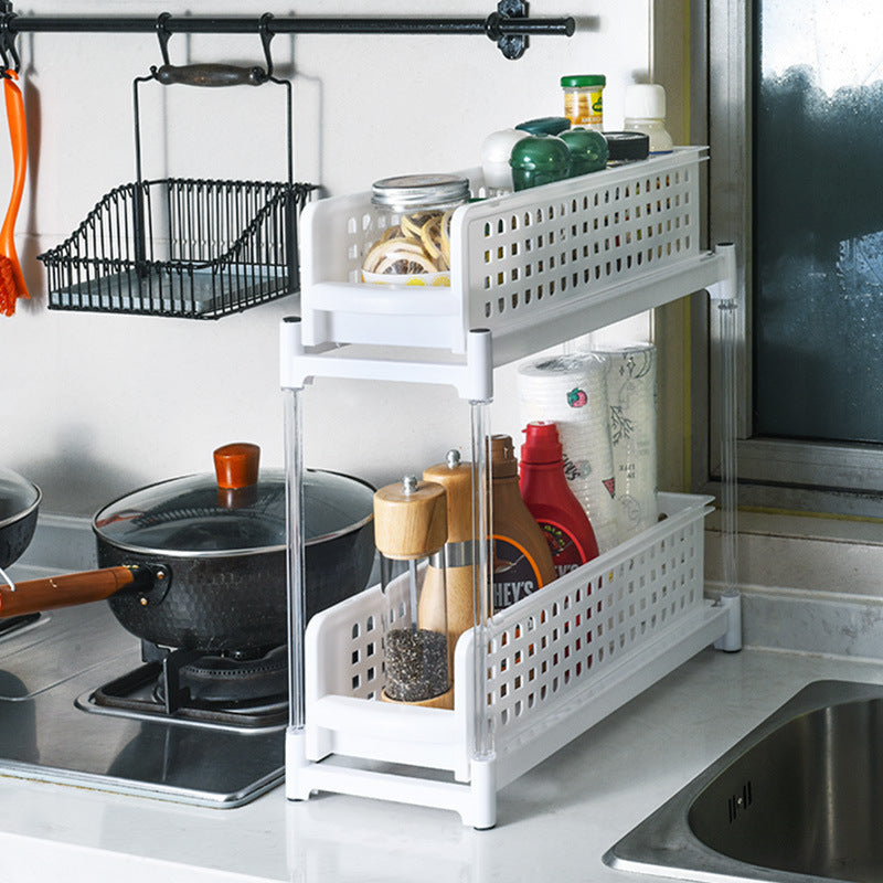 Solid Color Plastic Pull-out Double-layer Storage Rack