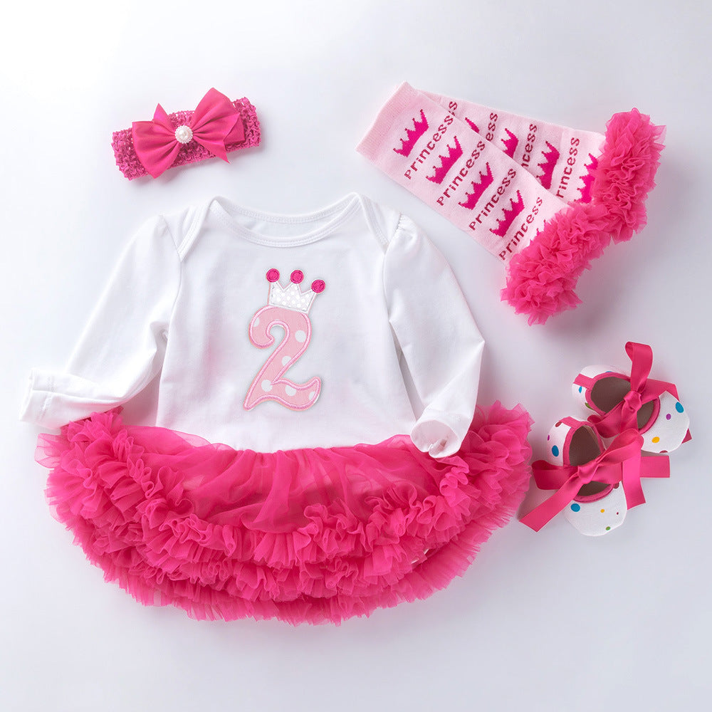 Infant Long Sleeve Cotton Rose Red For Girl Yarn Dress