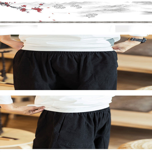 Linen Pants Men's Retro Plus Size Drop Harem Pants