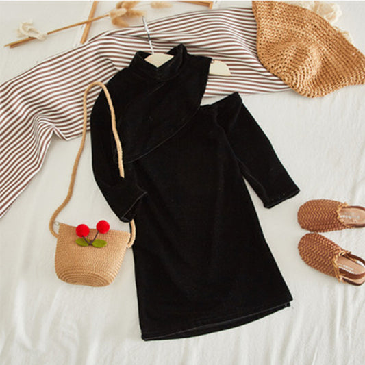 Spring and summer girls'' off shoulder dress children''s fashion children''s skirt bottomed skirt