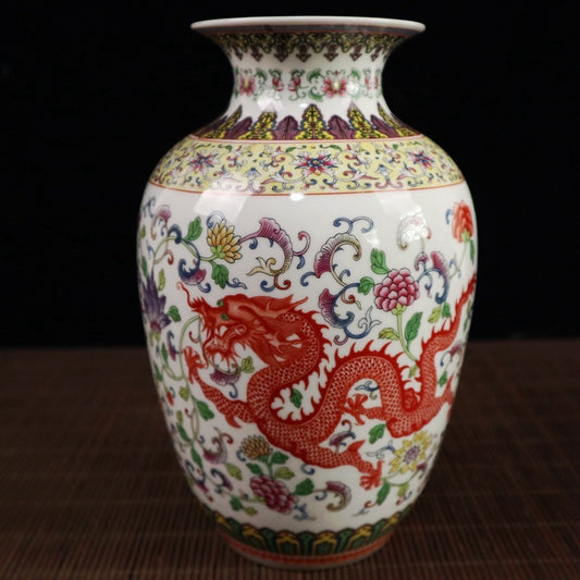 Antique Old Dragon And Phoenix Pattern Ceramic Crafts Vase Ornaments