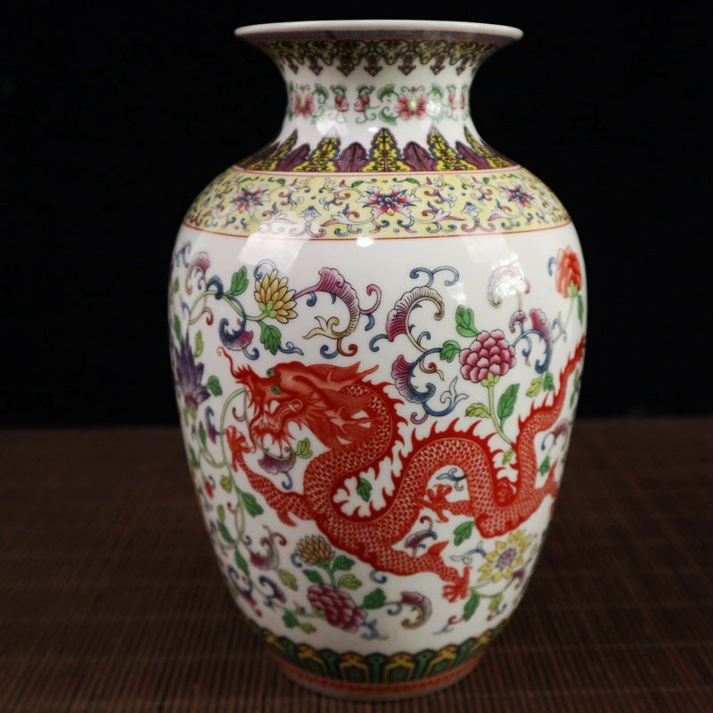 Antique Old Dragon And Phoenix Pattern Ceramic Crafts Vase Ornaments