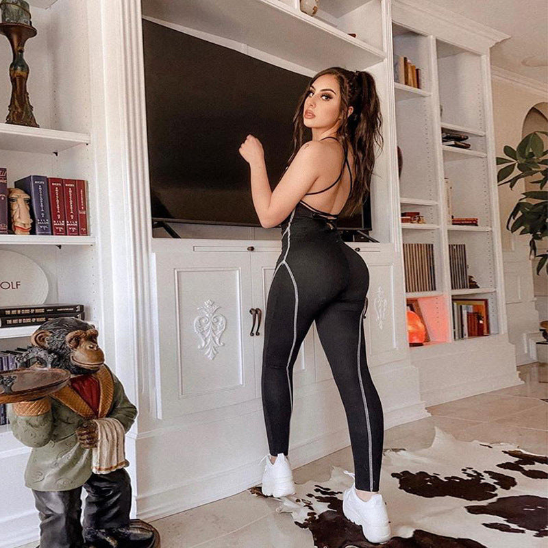 Sling jumpsuit straps back hips integrated pants