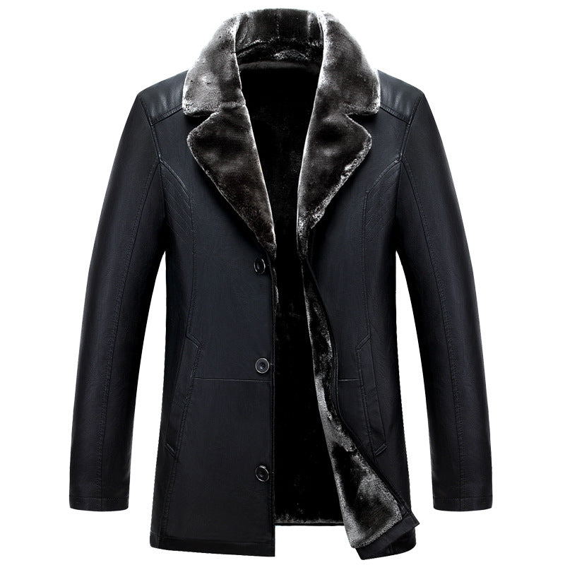 Men's Winter Lapel Thickening Leather Coat