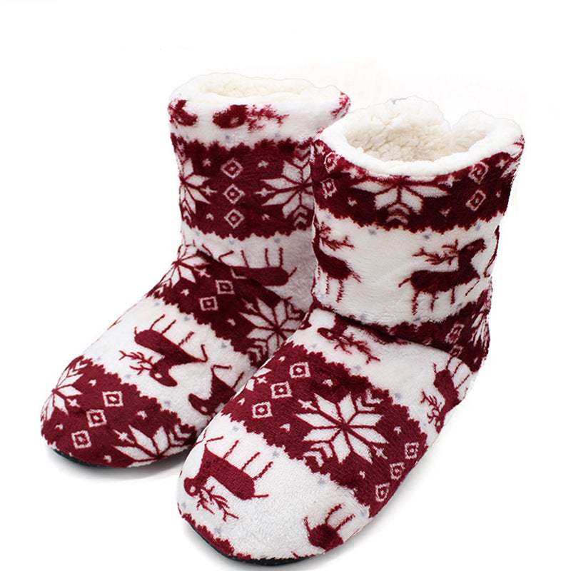Coral velvet print indoor boots