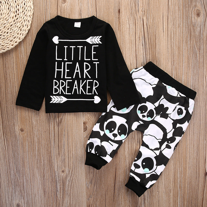 Letter Arrow T-shirt Panda Pants 2-Piece Set