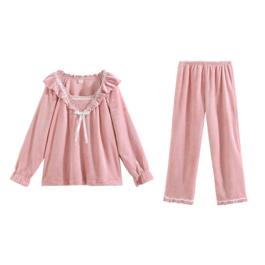 AutumnWinter Princess-Style Fleece-Lined Extra-Thick Pajama Set