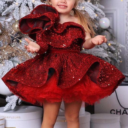 Children's Dress Female New Costume Flower Girl Long-sleeved Catwalk Princess