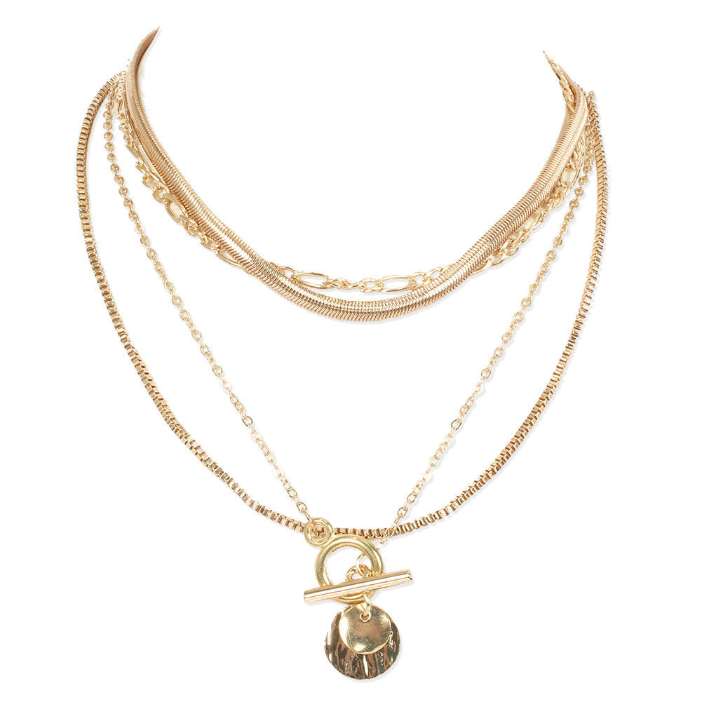 Women's Personalized Alloy Round Pendant Multi-layer Necklace