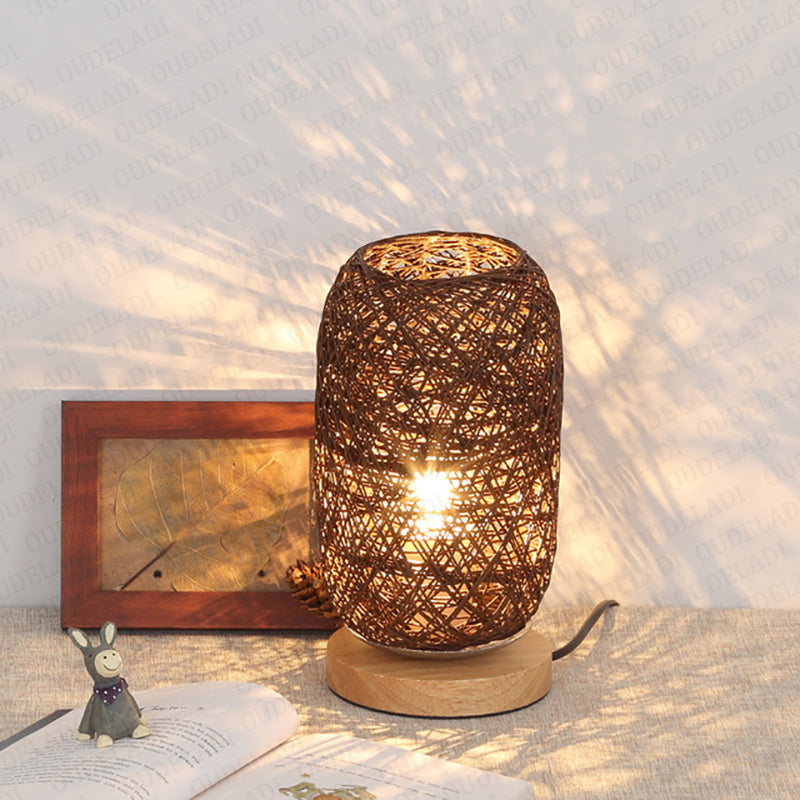 Rechargeable Solid Wood Twine Takraw Table Lamp
