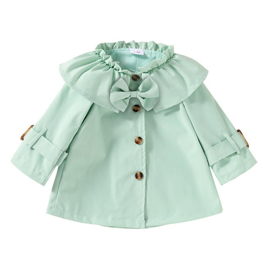 Girls' Lotus Leaf Collar Long Sleeve Trench Coat