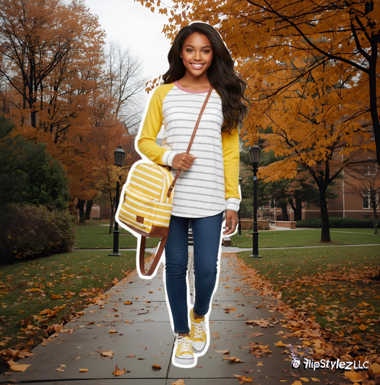 New pink sleeves blue stripes Fall or winter cotton sweater for high school or collage age girl