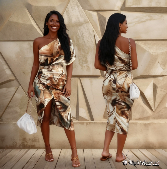 New beautiful golden Summer off shoulder Floral Print Slit Dress