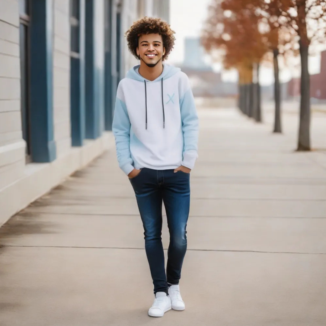 URBAN STYLE ALL SEASON Hooded Stitching Contrast Color Sweater Jacket Male Plus SIZE