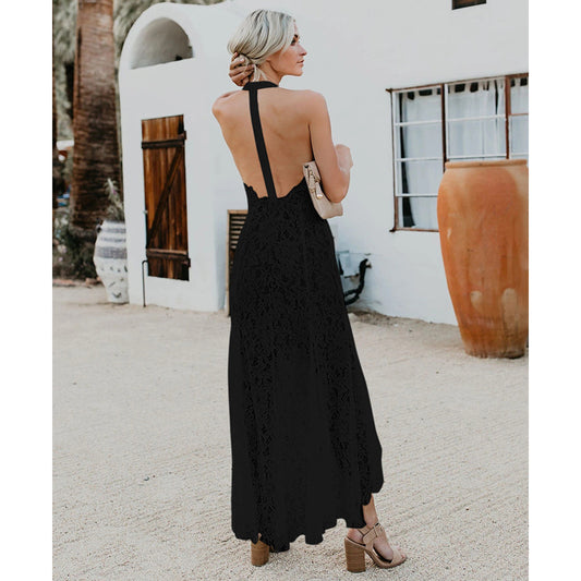 Elegant Solid Lace Cutout Dress Back Dress