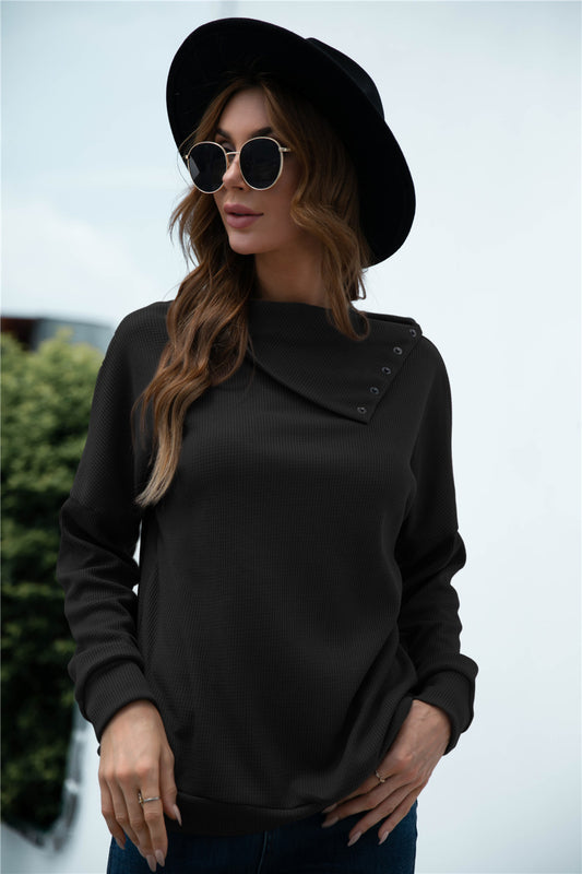 New Product Hot Sale Rollover Collar Pullover Knit Solid Color Top